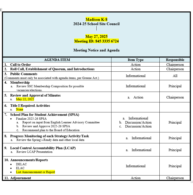  SSC Meeting on May 27th at 3:00 PM
